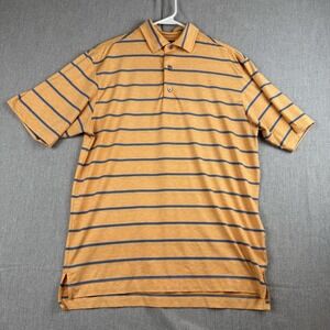 Footjoy Men's Polo Shirt Short Sleeve Quick Dry Orange Blue Stripe Size M Medium